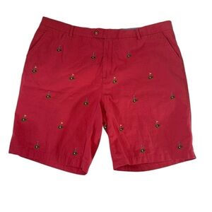 J. McLaughlin Oliver Emboidered Golf Hole Flag Twill Flat Front Shorts - Size 42